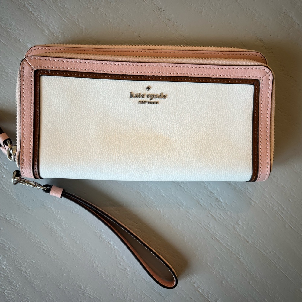 Kate Spade Anita Patterson Drive Double Zip Wristlet Wallet Pink White - Picture 2 of 12